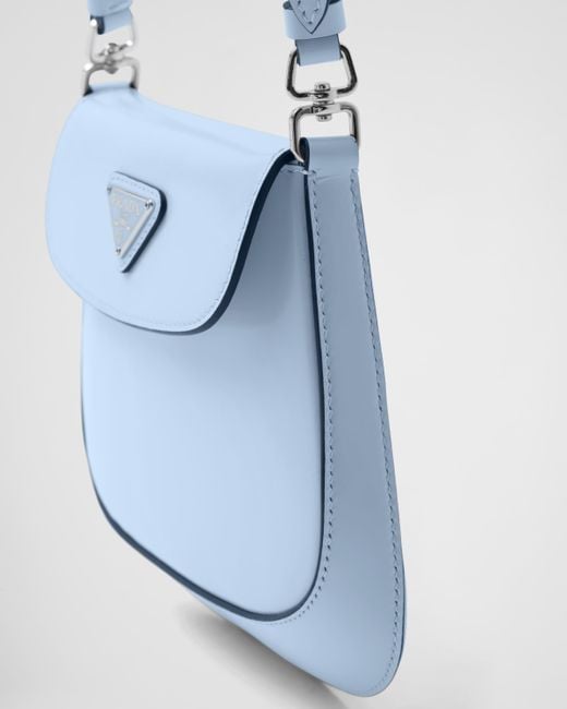 Prada Blue Cleo Mini-tasche Aus Gebürstetem Leder