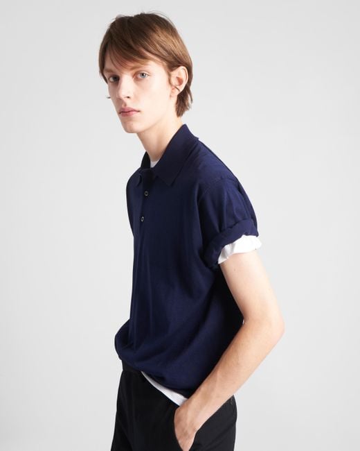 Prada Blue Cotton Polo Shirt for men