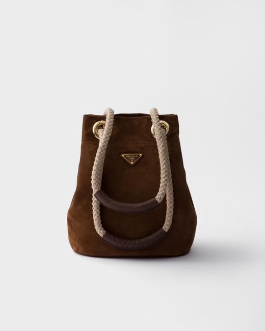 Prada Brown Small Mariner Suede Bucket Bag