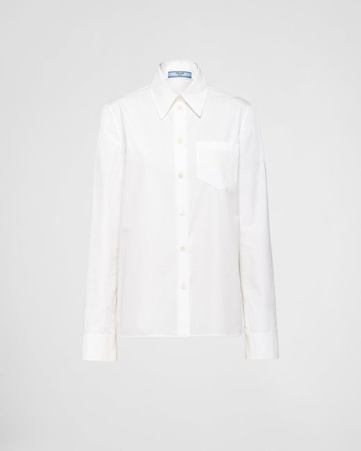 Camicia In Popeline Ricamata di Prada in White
