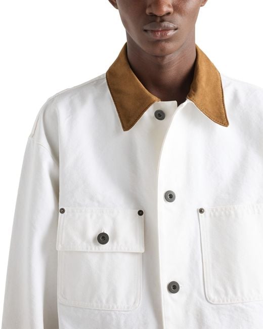 Prada White Leather-Trimmed Canvas Jacket for men
