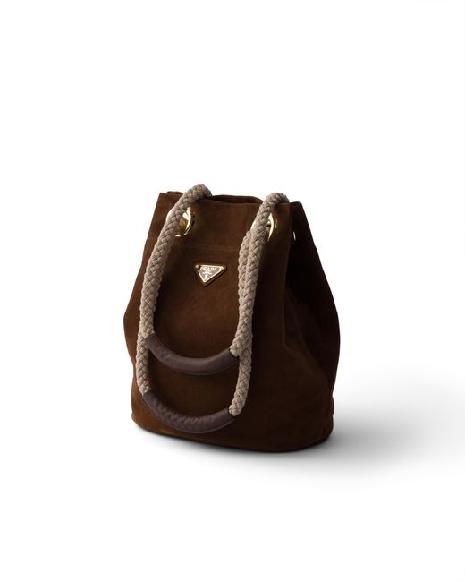 Prada Brown Mariner Small Suede Bucket Bag