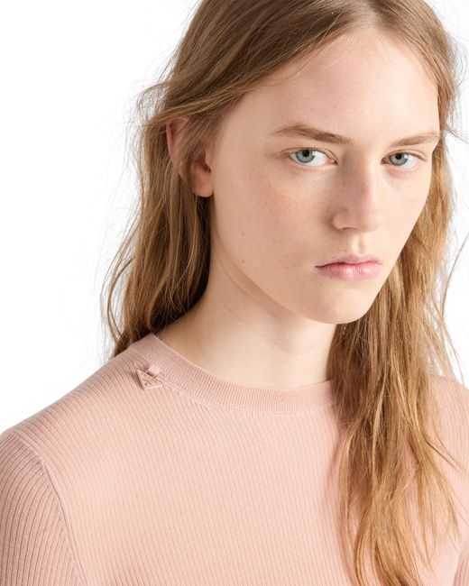 Prada Pink Wool Crew-Neck Sweater, Alabaster