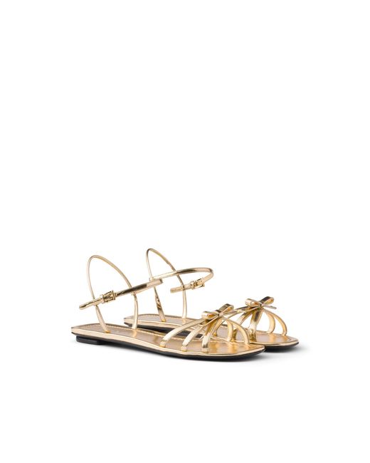 Prada White Flat Metallic Leather Sandals