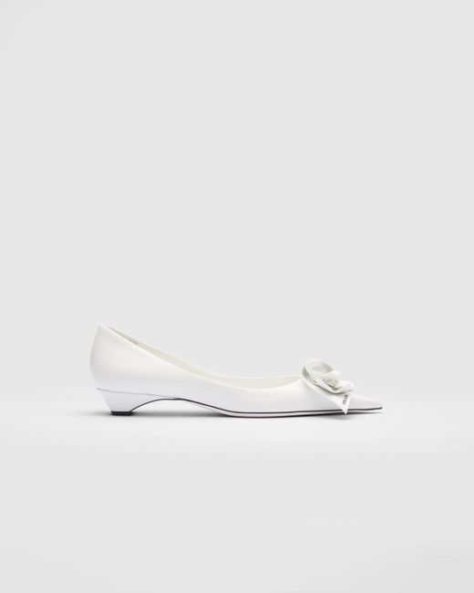 Prada White Brushed Leather Floral Pumps 25
