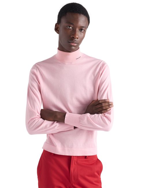 Prada Pink Cotton Turtleneck Sweater for men