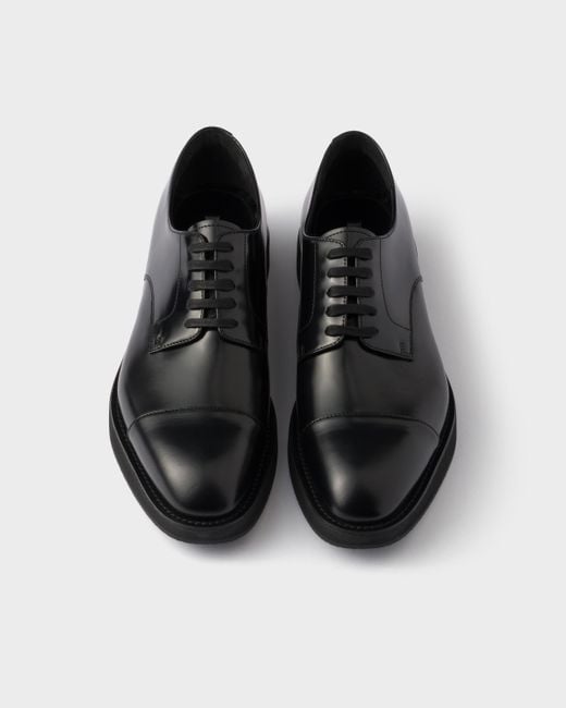 Prada Black Brushed Leather Laced Brogue Shoes, Size 5 for men