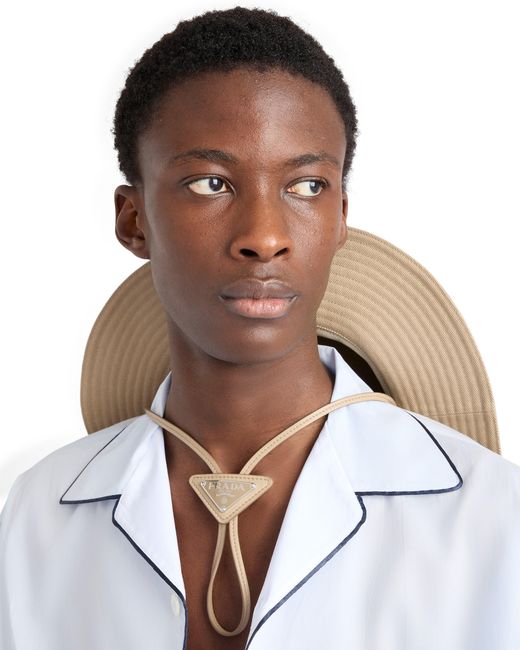 Prada White Wide-Brimmed Drill Hat for men