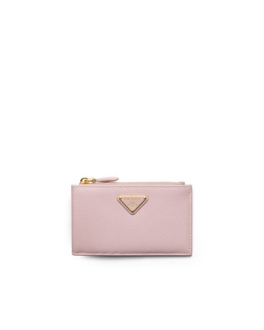Prada Pink Printed Saffiano Leather Card Holder, Alabaster
