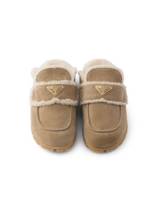 Prada Multicolor Suede And Shearling Mules