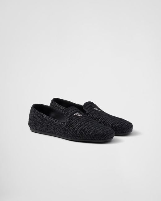 Prada Black Crochet Slip-On Shoes for men