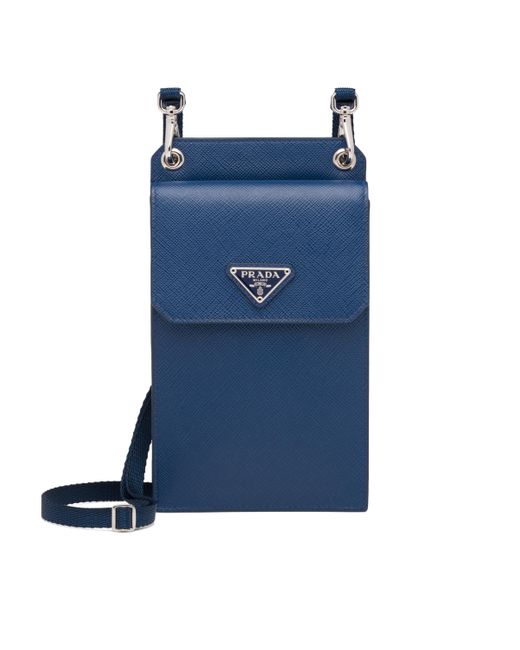 Prada Blue Saffiano Leather Smartphone Case for men
