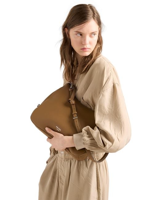 Prada Brown Fold Large Leather Shoulder Bag