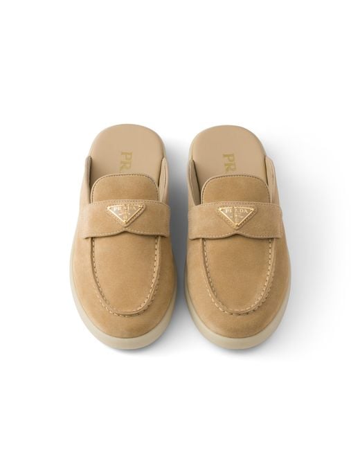 Prada White Suede Mules, Ecru
