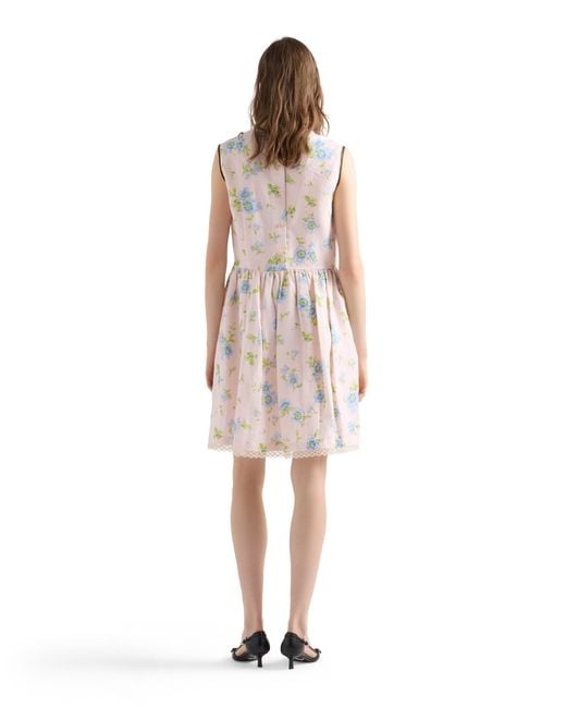 Prada Pink Pleated Floral Print Linen Dress, Alabaster