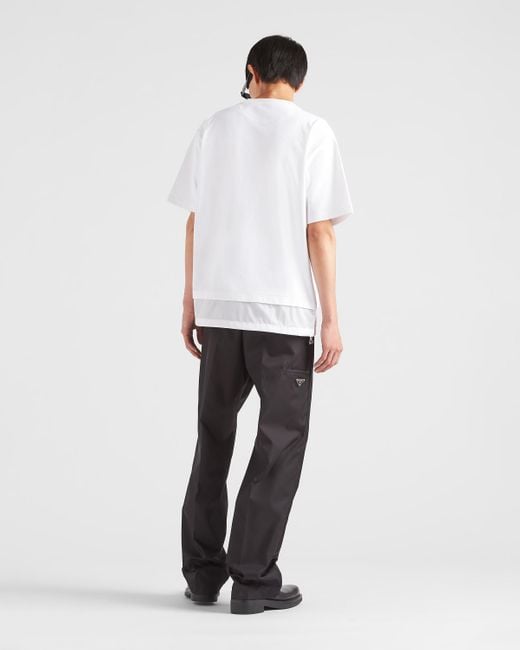 T-shirt In Jersey E Re-nylon Con Coulisse di Prada in White da Uomo