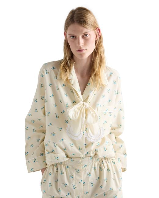 Prada White Bouquet Print Old Canvas Shirt