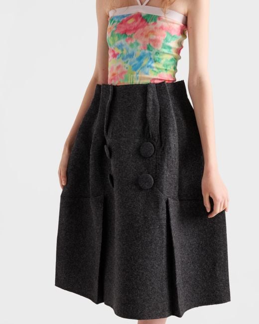 Prada Black Shetland Wool Midi Skirt