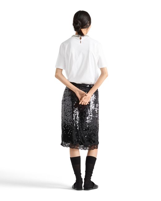 Prada White Embroidered Jersey T-Shirt