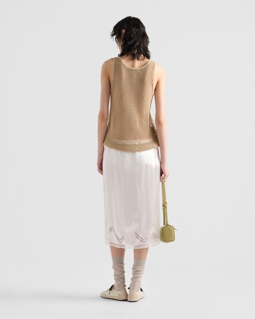 Prada Natural Sleeveless Cotton Mesh Top