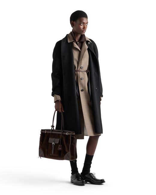 Prada Black Bonnie Extra Large Corduroy And Leather Handbag