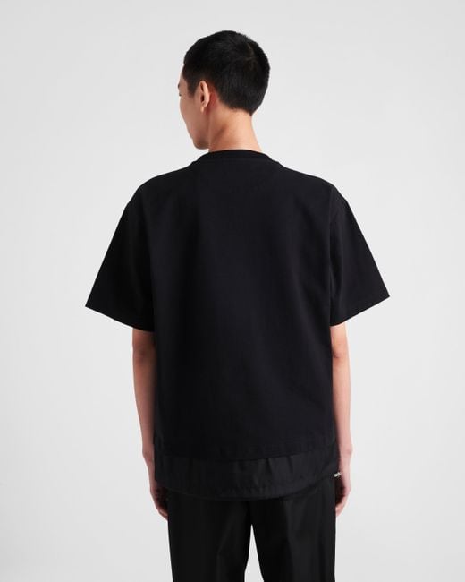 Prada Black Jersey And Re-Nylon T-Shirt for men