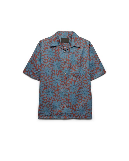 Prada Blue Short-Sleeved Cotton Blend Shirt for men