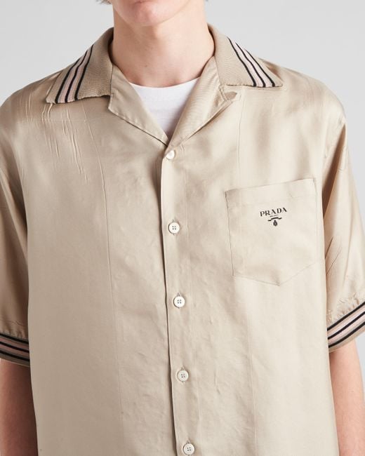 Prada Natural Short-Sleeved Silk Twill Shirt for men