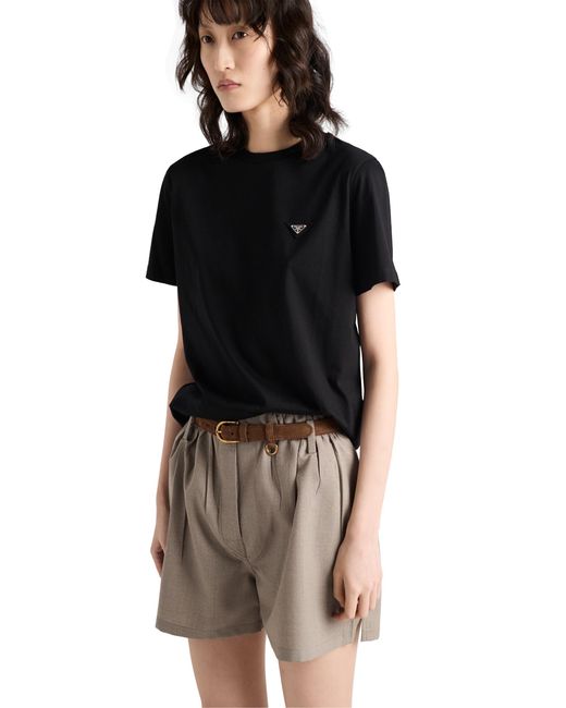 Prada Black Logo Plaque Short Sleeved T-Shirt