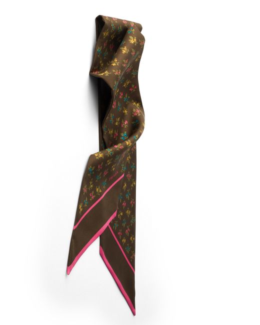 Prada White Printed Silk Twill Skinny Scarf, Cocoa