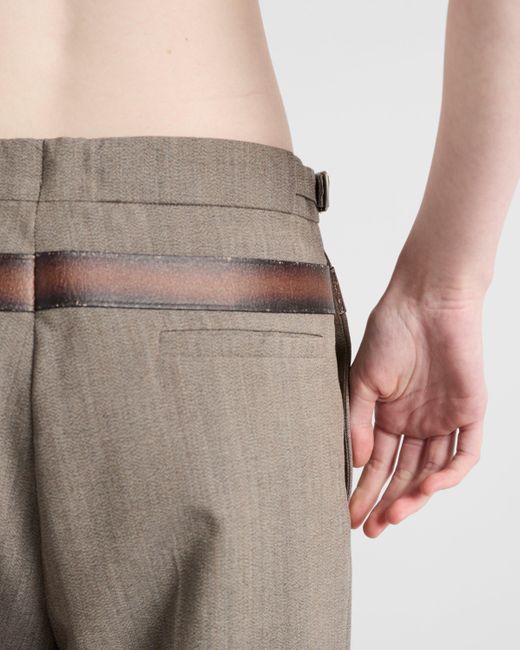 Prada Natural Wool Pants With Printed Belt