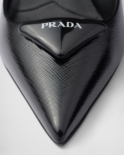 Prada Black Saffiano Patent Leather Slingback Pumps