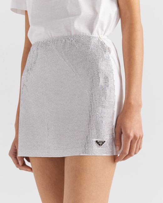 Prada White Embroidered Jersey Miniskirt