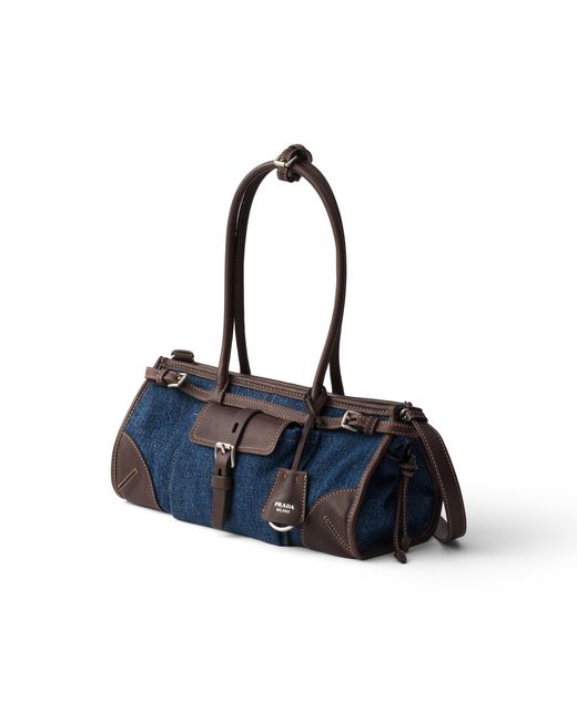 Prada Blue Bonnie Medium Denim And Leather Handbag, /Coffee