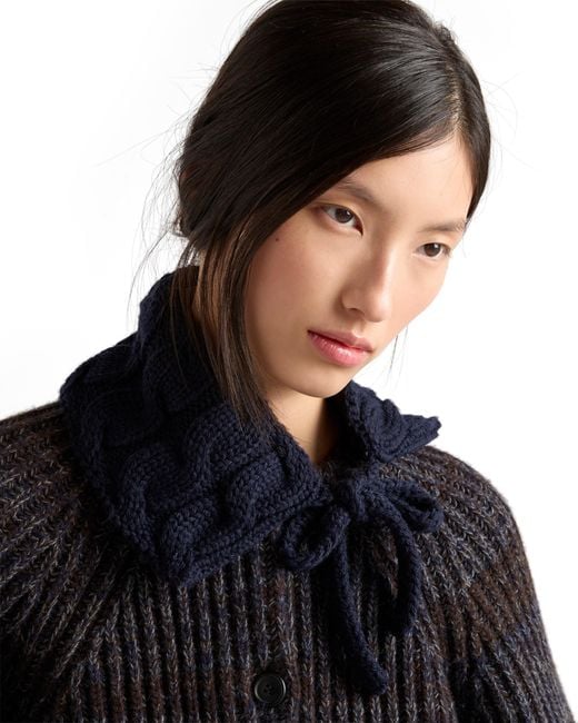 Prada Blue Cable-Knit Wool Collar