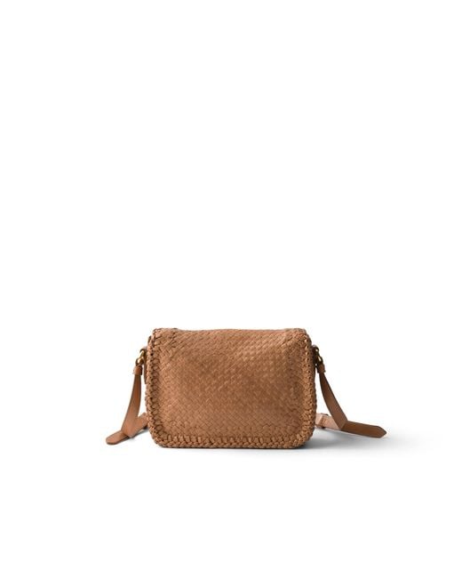 Prada Brown Woven Leather Mini Shoulder Bag