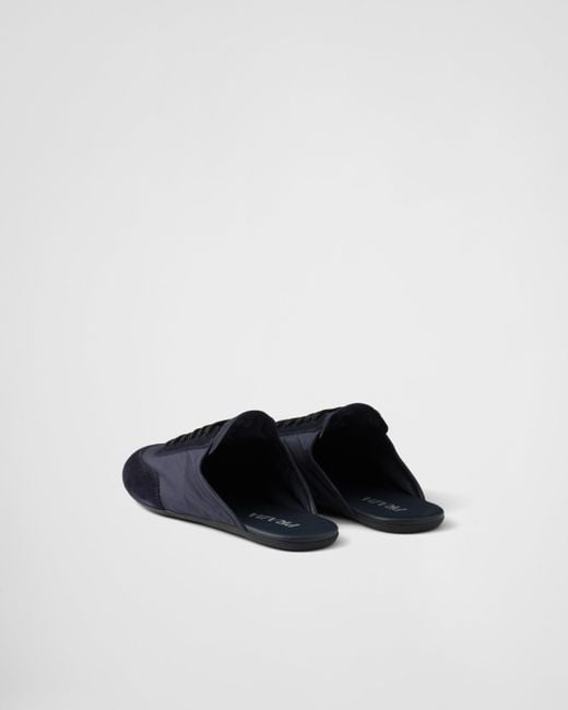 Prada Collapse Re-Nylon And Suede Mules in Blue | Lyst
