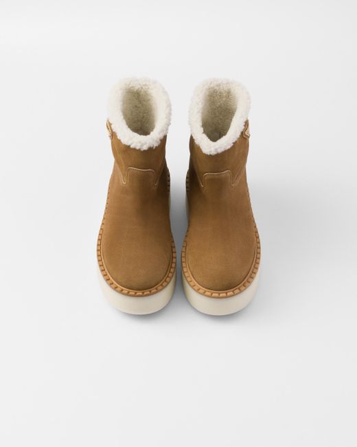 Bottines En Daim Et Shearling Prada en coloris Brown