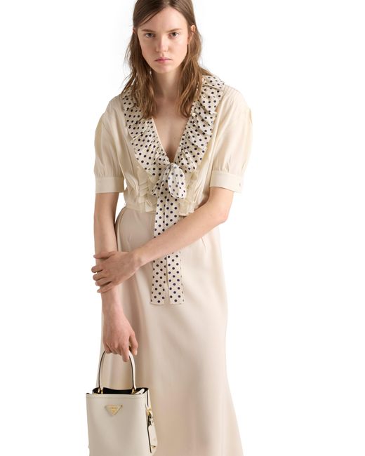 Prada Embroidered Marocain Dress, Natural