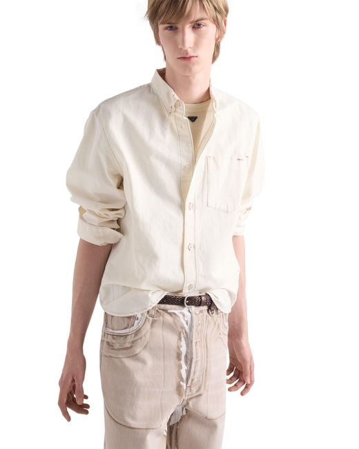 Prada White Chambray Shirt, Ecru for men