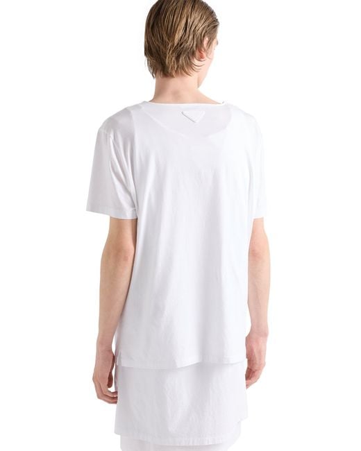 Prada White Printed Cotton T-Shirt for men