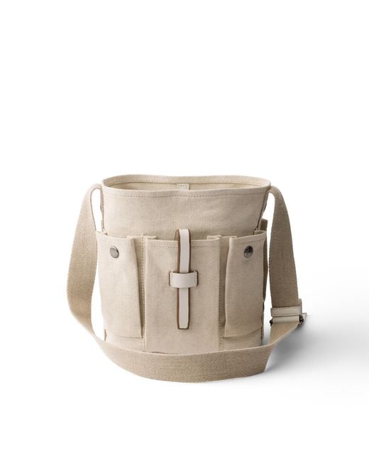 Prada Route Mini Canvas And Leather Bucket Bag, Natural