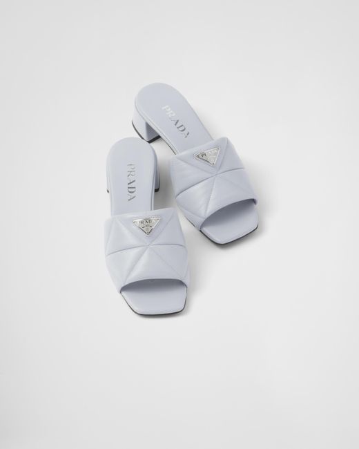 Prada White Quilted Nappa Leather Slides