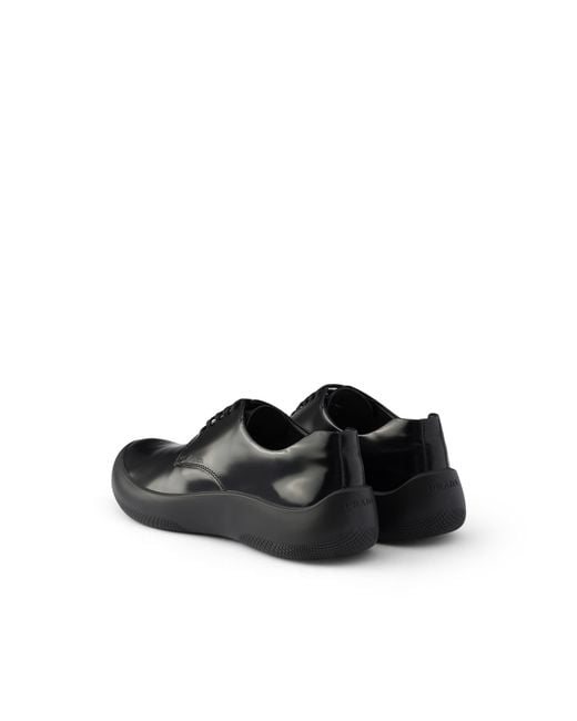 Prada Black Brushed Leather Laced Shoes for men