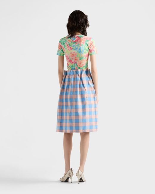 Prada White Geripptes T-Shirt Mit Blumen-Print