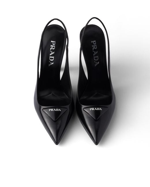 Prada Black Brushed Leather Slingback Pumps