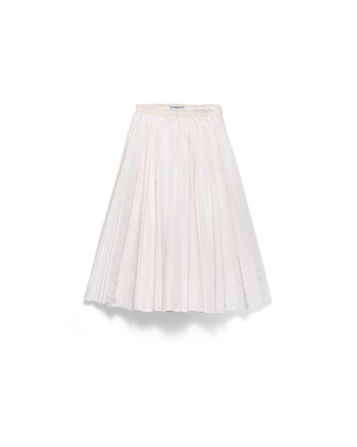 Prada White Pleated Silk Faille Skirt