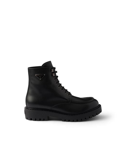 Prada Black Laced Leather Booties for men