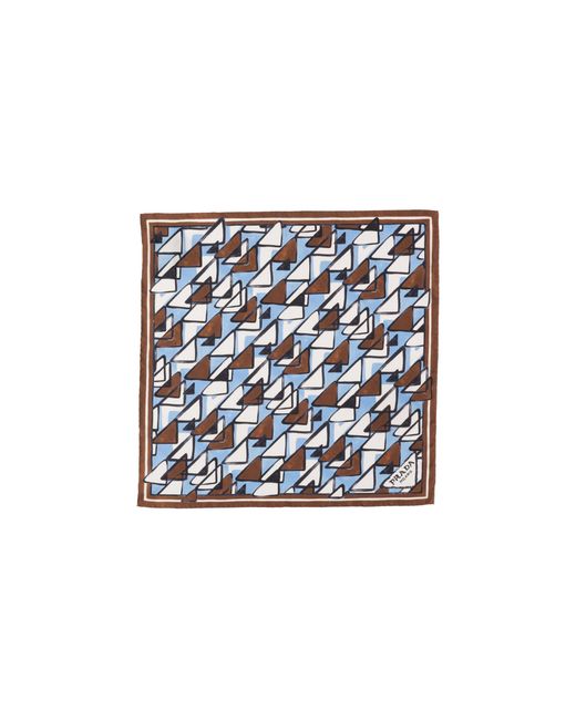 Prada Blue Printed Silk Twill Scarf 55