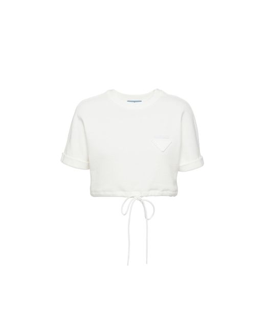 Camiseta Corta De Felpa De Algodón Prada de color White